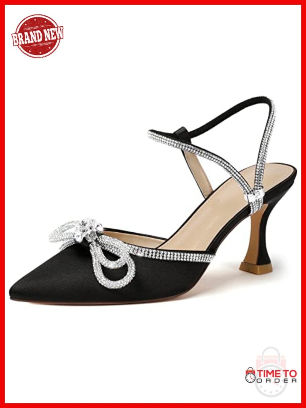 Rhinestone Slingback Kitten Heels Pointed Toe Bow Pumps 3 Inch